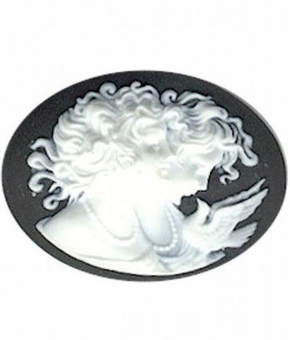 40x30mm Black and White Sisters with Dove Resin Cameo 113A