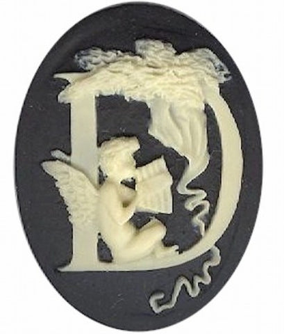 Item#140x Acrylic 40x30 black/ivory letter "D" cameo