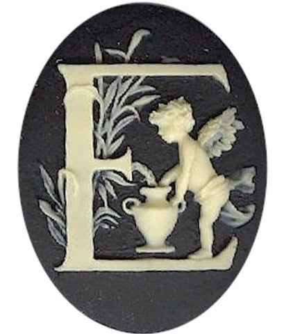 Item#141x Acrylic 40x30 black/ivory letter "E" cameo