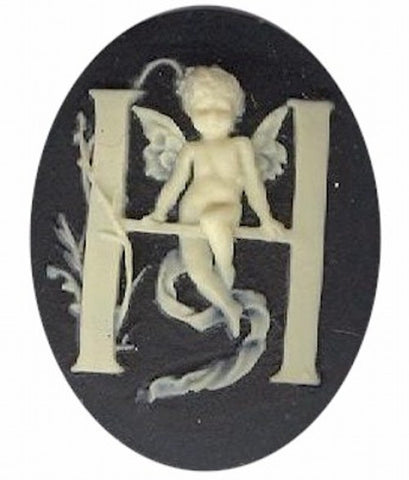 Item#144x Acrylic 40x30 black/ivory letter "H" cameo