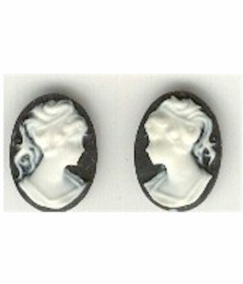 14x10mm black and white ponytail girl matched pair resin cameos S2053