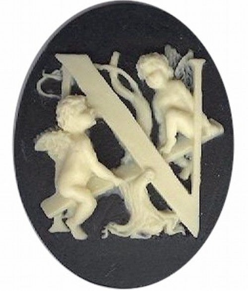 Cameo Letter "N" Monogram Personalized Resin Initials 40x30mm Black  150x