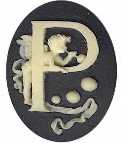 Item#152x Acrylic 40x30 black/ivory letter "P" cameo
