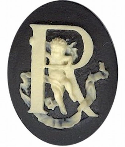 Item#154x Acrylic 40x30 black/ivory letter "R" cameo