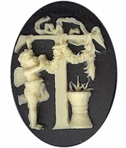 Item#156x Acrylic 40x30 black/ivory letter "T" cameo