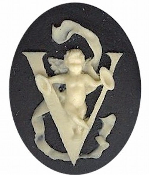 Cameo Letter "V" Monogram Personalized Resin Initials 40x30mm Black  158x