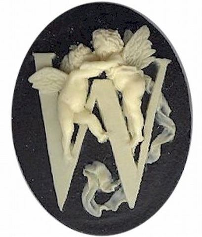 Item#159x Acrylic 40x30 black/ivory letter "W" cameo
