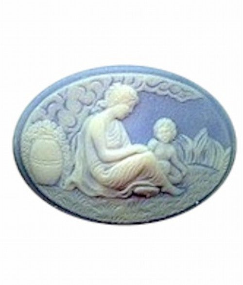 40x30mm Horizontal Blue and White Woman and Child Resin Cameo 216R