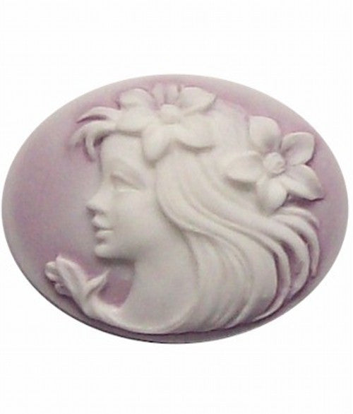 40x30mm horizontal Lilac and White Lady with Flowers Resin Cameo 254x