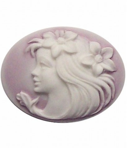 40x30mm horizontal Lilac and White Lady with Flowers Resin Cameo 254x