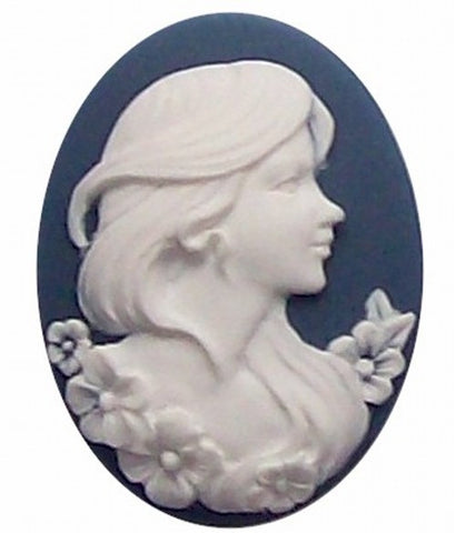 40x30mm Blue and White Lady Profile Resin Cameo 255x