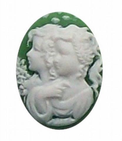 25x18mm Green and White Twins Resin Cameo 267x