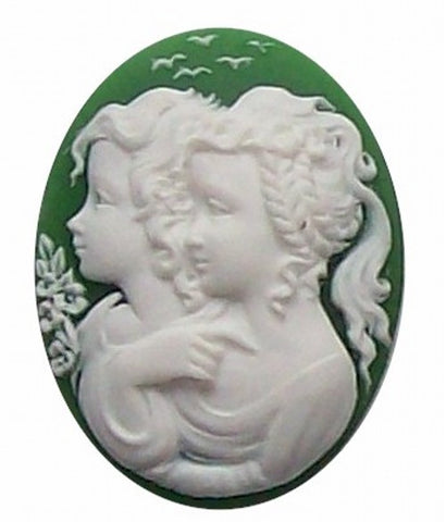 40x30mm Green and White Twins Resin Cameo 274x