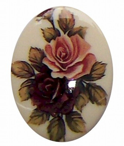 40x30mm Vintage Plastic Decal Double Rose German Cabochon Cameo Stone 280x