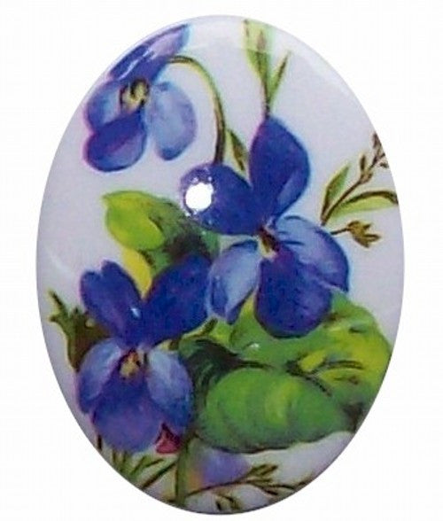 40x30mm Vintage Blue Violets Plastic Decal Cameo Cabochon German 302x