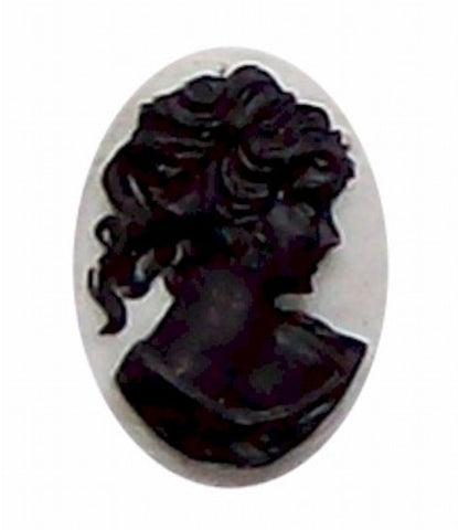 25x18mm Black and White Ponytail Girl Resin Cameo 313x