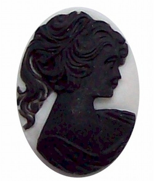 40x30mm Black and White Pony Tail Girl Resin Cameo 314x