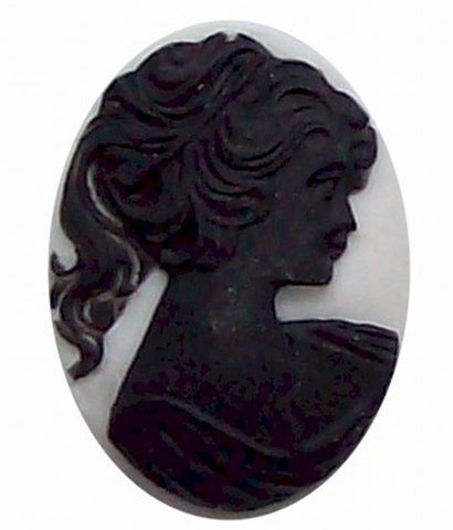 40x30mm Black and White Pony Tail Girl Resin Cameo 314x