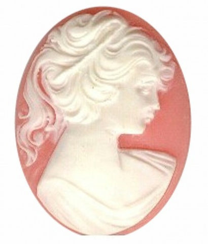 40x30mm Victorian Woman with Ponytail Pastel Pink and White Resin Cameo 321R