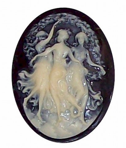 40x30mm Black and Ivory Three Girls Dancing Resin Cameo 350x