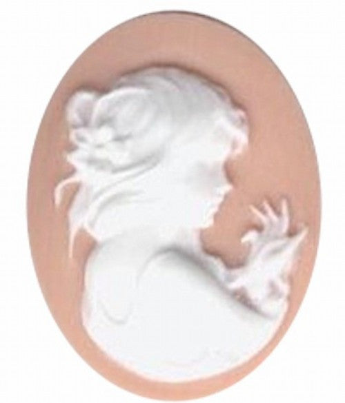 40x30mm Woman Twirling Hair Peachy Pink and White Resin Cameo 362q