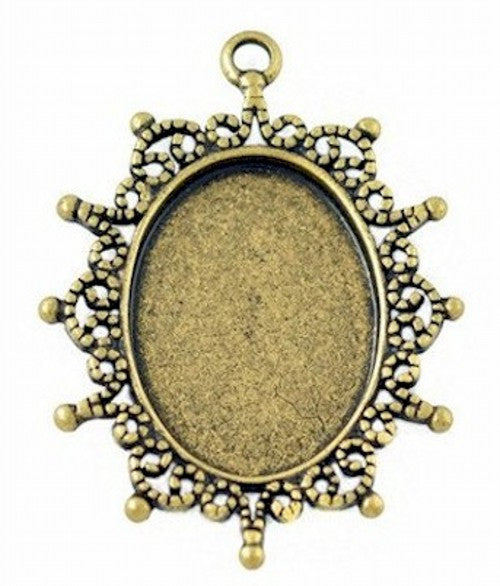 Antique Bronze 25x18mm Cabochon Setting with Ring 369x
