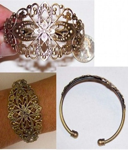 Antique Bronze Cuff Bracelet with Filigree Item#414x