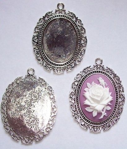 Antique Silver 40x30mm Cabochon Pendant Setting with ring 433x