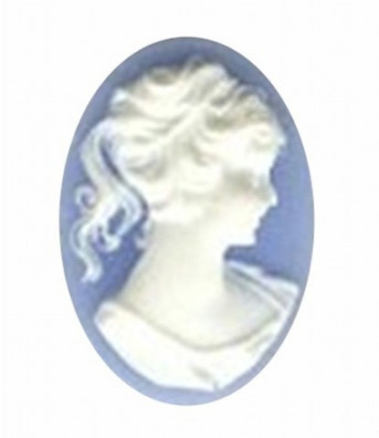 25x18mm blue and white ponytail girl resin cameo 46R