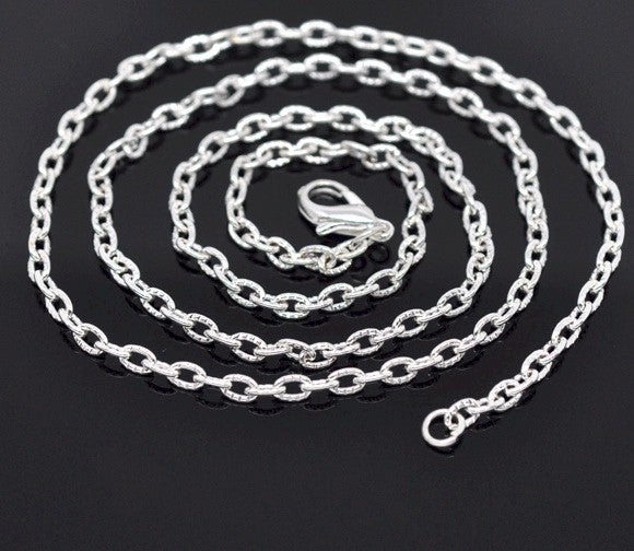 Silver Textured 20 inch Necklace Cable Chain 4x2.5mm 500x