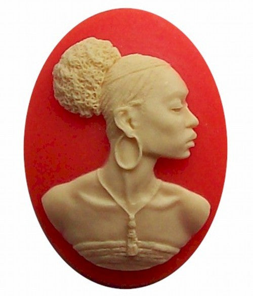 African American 40x30mm Cameo Black Lady Resin Cameo Orange and Ivory 546x