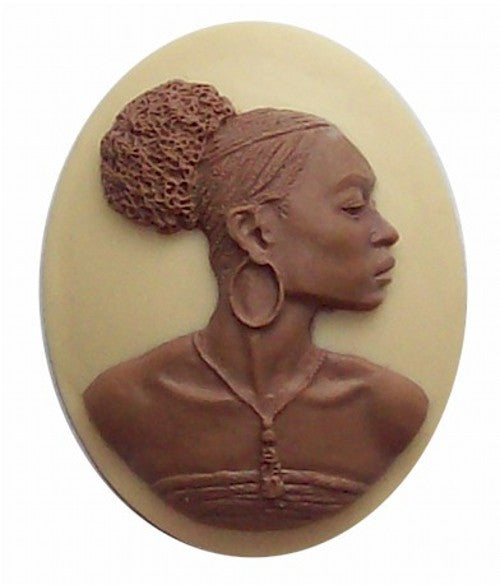 African American 40x30mm Cameo Ethnic Cameo Resin Brown and Crème 548x