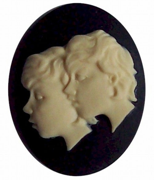 40x30mm Resin Zodiac Cameo Gemini the twins Black and Ivory 558x