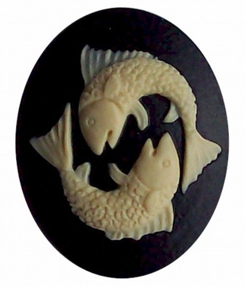 40x30 Resin Zodiac Pisces Cameo Black and Ivory 561x
