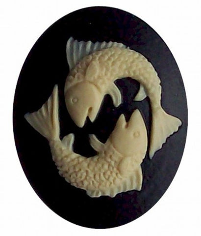 40x30 Resin Zodiac Pisces Cameo Black and Ivory 561x