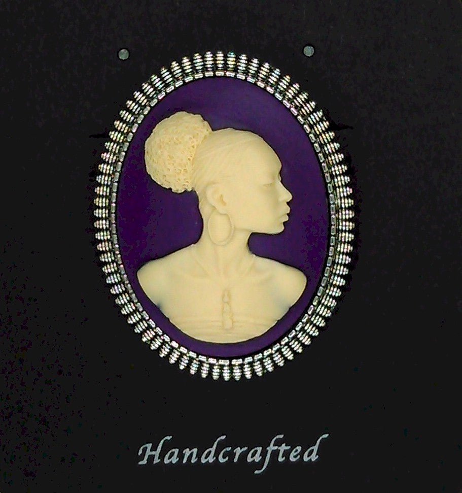 African American Woman Silver Brooch Pin Purple Creme African Jewelry Pin 569x745x