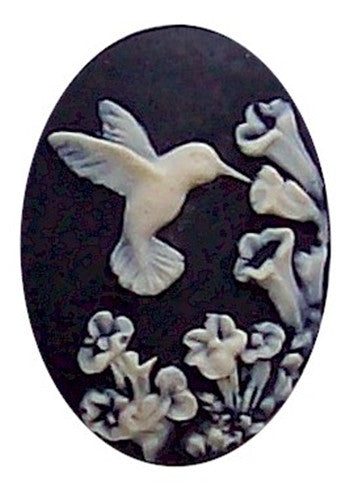 25x18mm Hummingbird Black ivory Resin Cameo Cabochon 584x