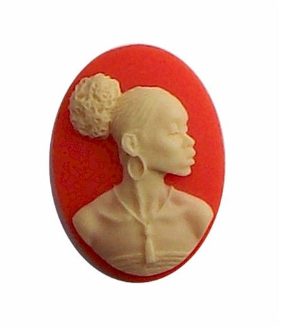 African American Black Woman Resin 25x18 Cameo Carnelian Orange and Ivory 607x