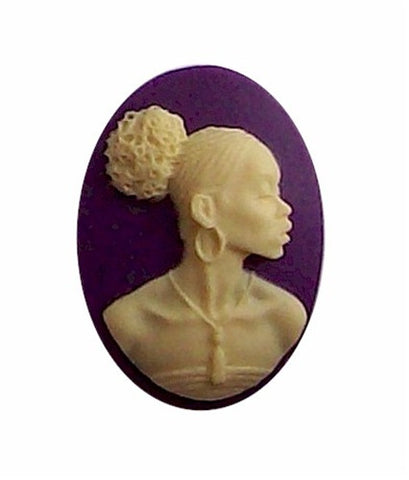 25x18mm Purple and Ivory African American Resin Cameo 611x