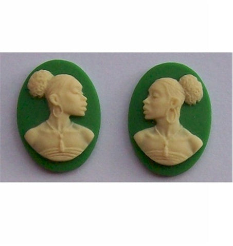 African American Cameo 18x13 Matched Pair Green and Ivory Resin Cameos 616x