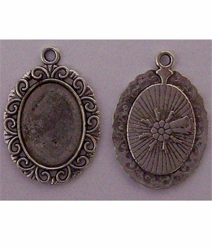 18x13mm Antique Silver Pendant cameo cabochon Setting with Ring 623x