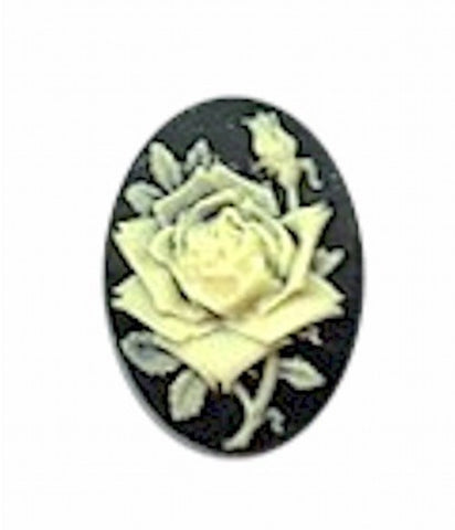 25x18mm black and ivory rose resin cameo 632R