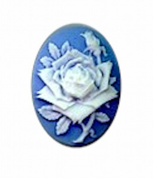 25x18mm blue and white resin rose cabochon cameo 633R