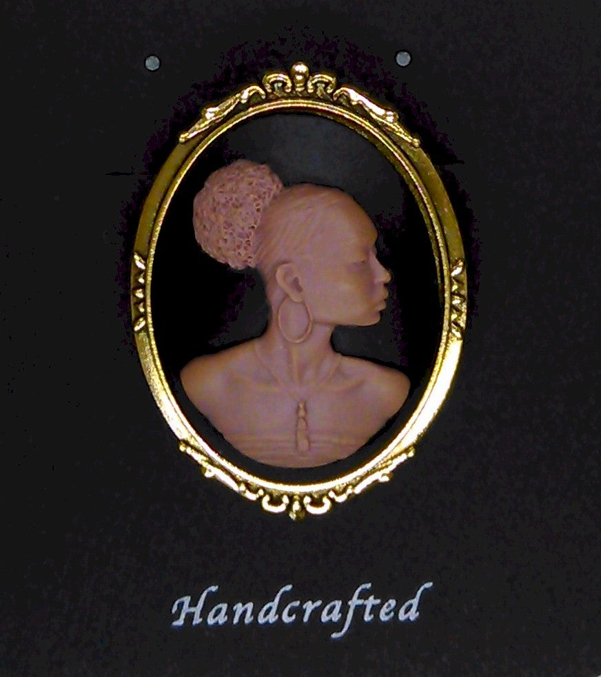 African American Woman Gold Brooch Pin Black and Brown African Jewelry Cameo Pin 646x748x