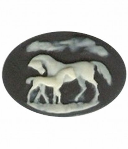 25x18mm  horse and colt black and ivory resin cameo 711R