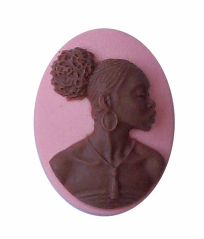 25x18mm Pink and Brown African American Resin Cameo 730x