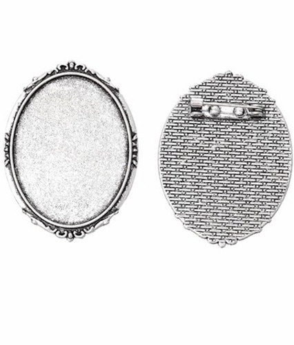 40x30mm Antique Silver Setting Art Nouveau Style with Soldered Pinback 741x