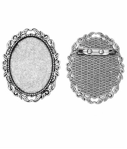 40x30mm Antique Silver Cameo Brooch Setting with Soldered Pinback 744x