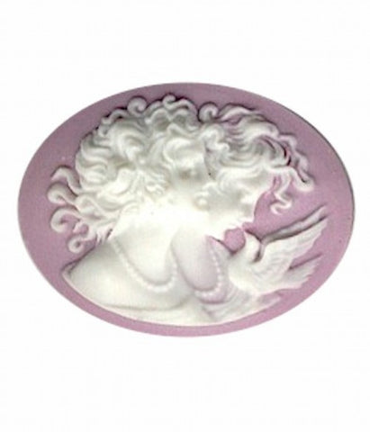 40x30mm  Lilac and White Two Sisters with Dove Resin Cameo 765R