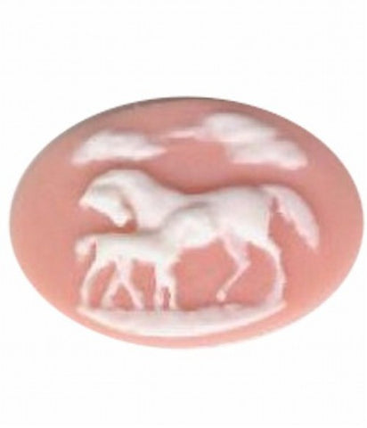  25x18mm pink and white horse equestrian resin cameo 807q